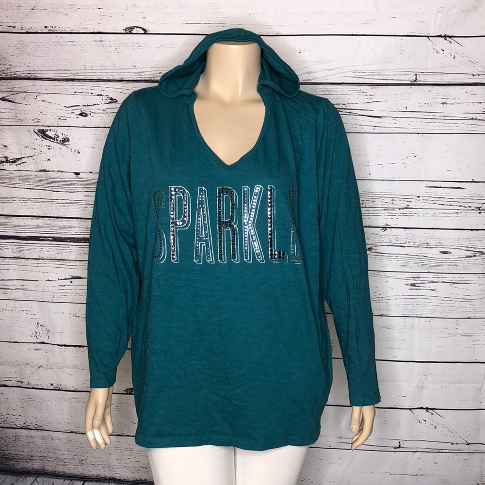 Lane Bryant Size 26/28 Blue w/ Silver Embellished Sparkle Hooded Knit Top Shirt